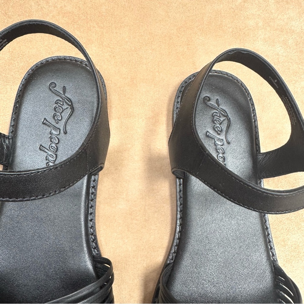 New Free People Frankie Fisher Flat Sandals Shoes Black Leather 9 39 - Picture 9 of 12